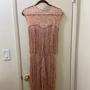 ASOS Petite fringe & sequin sheer midi dress